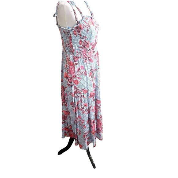Knox Rose Smocked Maxi Dress Blue Floral Size Large NWT Coquette Bohemian - Picture 3 of 13